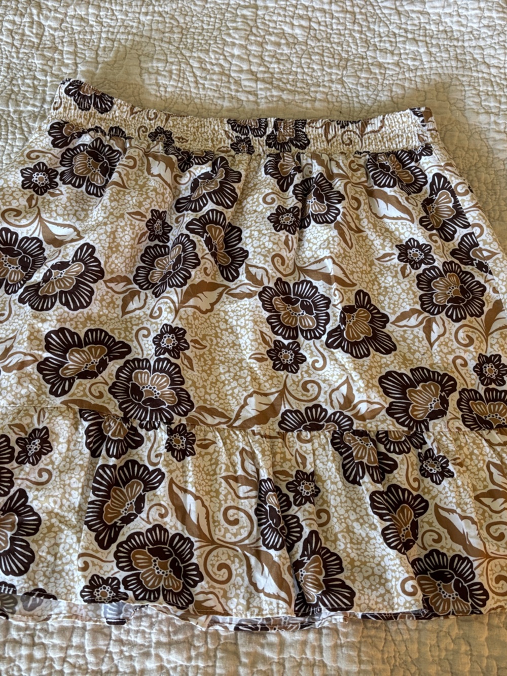 LOFT Brown and Cream Floral Tiered Skirt